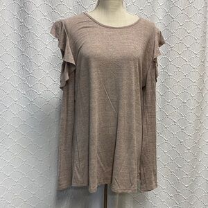 Mayah‎ Kay size XL Elegant Cold Shoulder Long Sleeve Ruffle Top - Taupe mauve